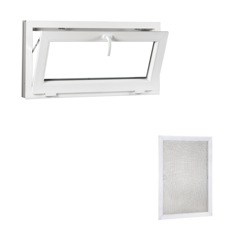 Set plastic window 90x50, folding, white + aluminium insect net