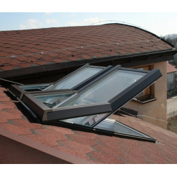Ventana de tejado de plástico | 78x118 cm (780x1180 mm) | blanco con ribete marrón | SKYLIGHT