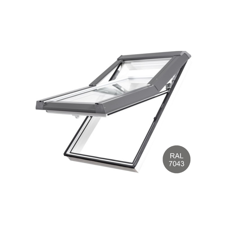 Finestra da tetto in PVC | 78x98 cm (780x980 mm) | bianco con rivestimento grigio | SKYLIGHT