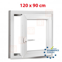 Okno z tworzywa sztucznego | 120 x 90 cm (1200 x 900 mm) | białe | otwierane i uchylane | prawe
