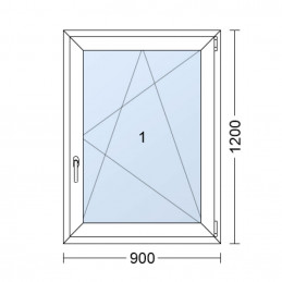 Okno z tworzywa sztucznego | 90 x 120 cm (900 x 1200 mm) | białe | otwierane i uchylane | prawe