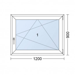 Ventana de plástico | 120 x 90 cm (1200 x 900 mm) | blanca | apertura y basculación | derecha