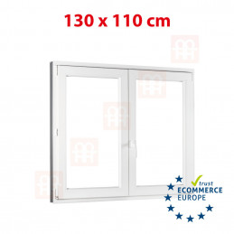 Okno plastikowe | 130x110 cm (1300x1100 mm) | białe | dwuskrzydłowe bez słupka (mullion) | prawe | TRZYSZYBOWY PAKIET