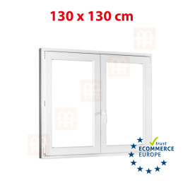 Fereastră din plastic | 130x130 cm (1300x1300 mm) | alb | cu două uși fără montură (montură) | dreapta | TROJSKLO