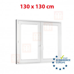 Okno plastikowe | 130x130 cm (1300x1300 mm) | białe | dwuskrzydłowe bez słupka (mullion) | prawe | TRZYSZYBOWY PAKIET