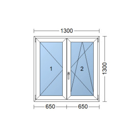 Double-leaf plastic window 130x130 cm (1300x1300 mm), right, white | TROCAL | triple glazing