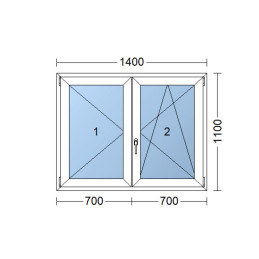 Double-leaf plastic window 140x110 cm (1400x1100 mm), right, white | TROCAL | triple glazing