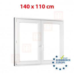 Okno plastikowe | 140x110 cm (1400x1100 mm) | białe | dwuskrzydłowe bez słupka (mullion) | prawe | TRZYSZYBOWY PAKIET