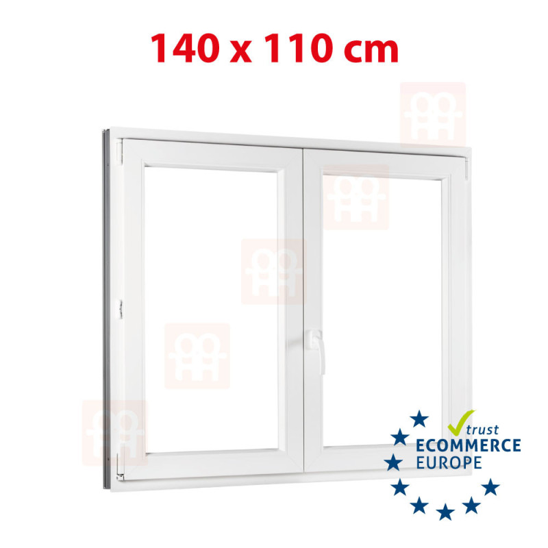 Double-leaf plastic window 140x110 cm (1400x1100 mm), right, white | TROCAL | triple glazing