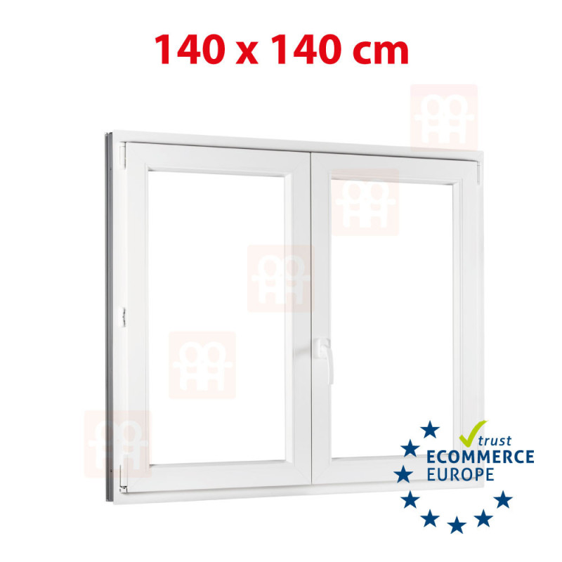 Double-leaf plastic window 140x140 cm (1400x1400 mm), right, white | TROCAL | triple glazing