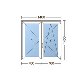 Double-leaf plastic window 140x140 cm (1400x1400 mm), right, white | TROCAL | triple glazing