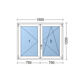 Double-leaf plastic window 150x120 cm (1500x1200 mm), right, white | TROCAL | triple glazing