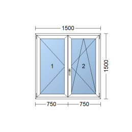 Plastic window | 150x150 cm (1500x1500 mm) | white | double hung | right | TRIPLE GLAZING | TRIPLE GLAZING