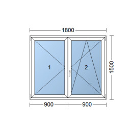 Double-leaf plastic window 180x150 cm (1800x1500 mm), right, white | TROCAL | triple glazing