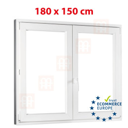 Double-leaf plastic window 180x150 cm (1800x1500 mm), right, white | TROCAL | triple glazing