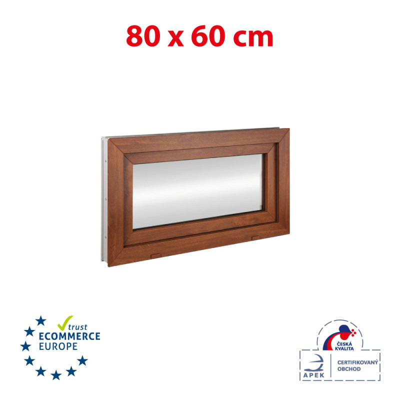 Plastic window 80x60 cm (800x600mm) tilting / hinged white / golden oak