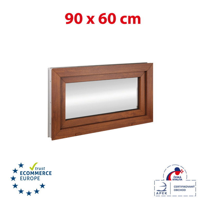 Ventana de plástico 90x60 cm (900x600mm) inclinable blanco / roble dorado