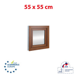 Fereastră din plastic 55x55 cm (550x550mm) deschidere și înclinare dreapta alb / stejar auriu