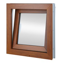 Plastic venster 55x55 cm (550x550mm) openen en vouwen links wit / gouden eik