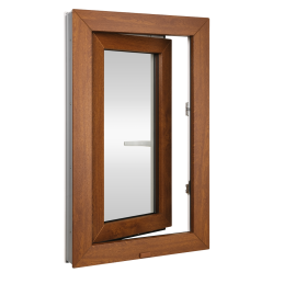 Plastic venster 50x70 cm (500x700mm) open en kantelbaar rechts wit / gouden eik