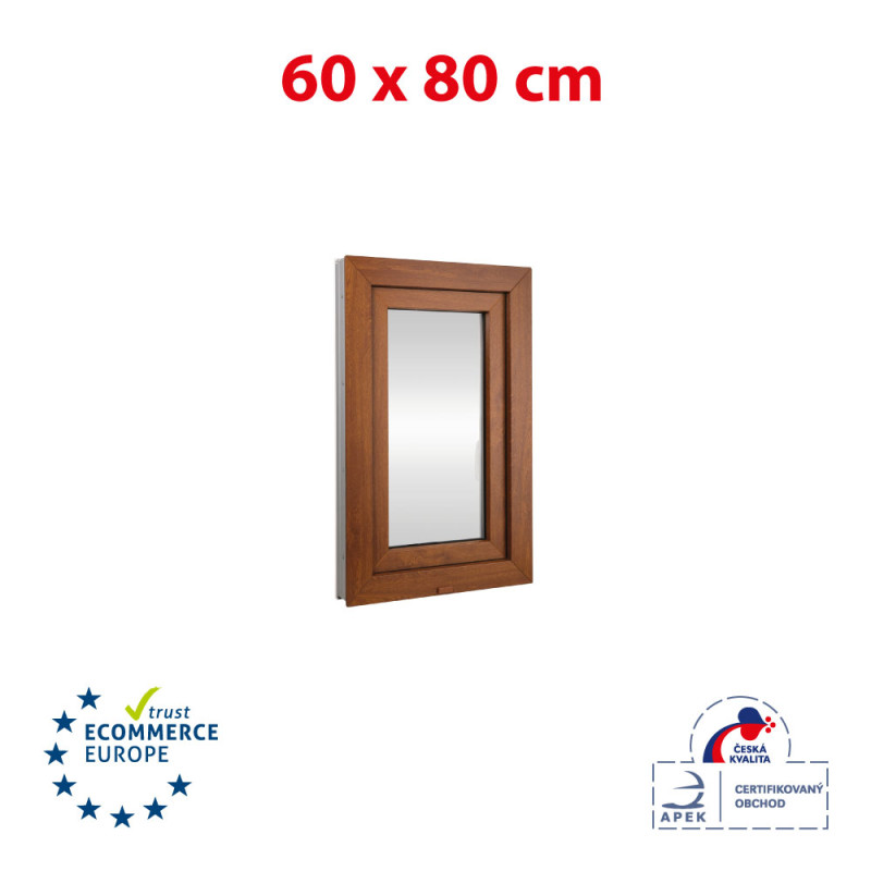 Plastic venster 60x80 cm (600x800mm) open en kantelbaar rechts wit / gouden eik