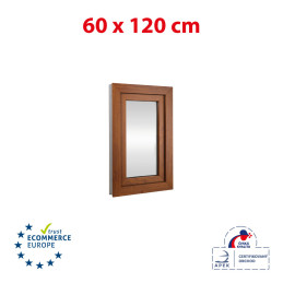 Plastic venster 60x120 cm (600x1200mm) open en kantelbaar rechts wit / gouden eik