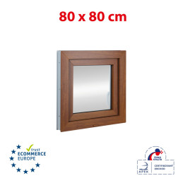Plastic window 80x80 cm (800x800mm) opening and tilting right white / golden oak