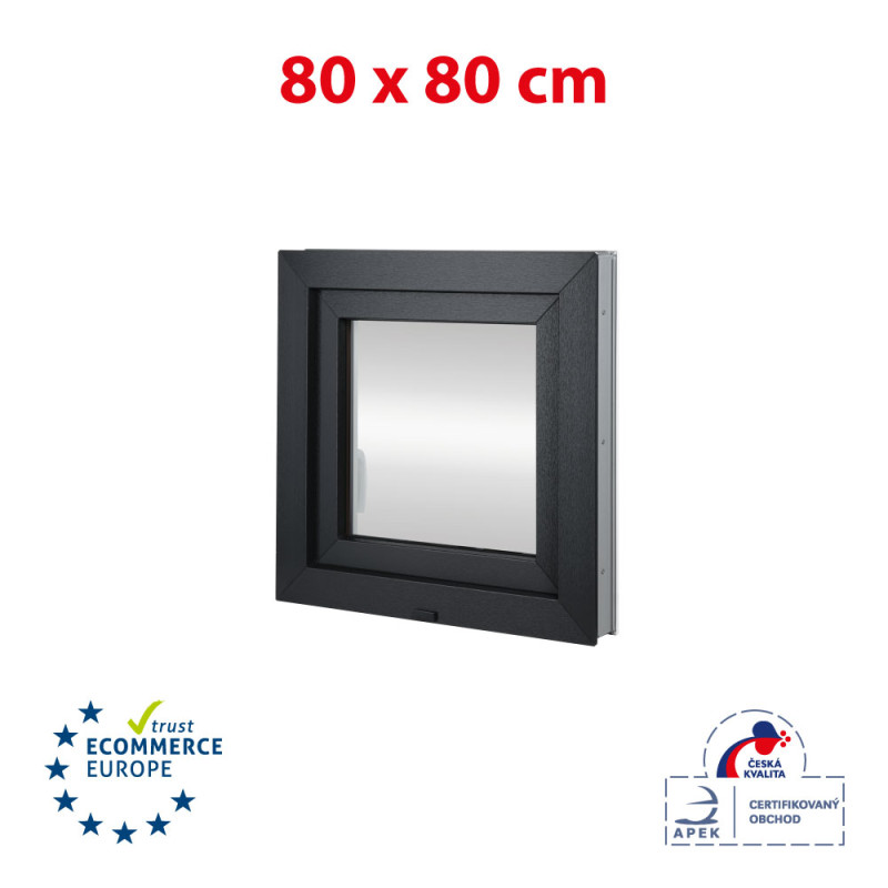 Finestra in plastica 80x80 cm (800x800mm) apertura e ribaltamento sinistra bianca / antracite