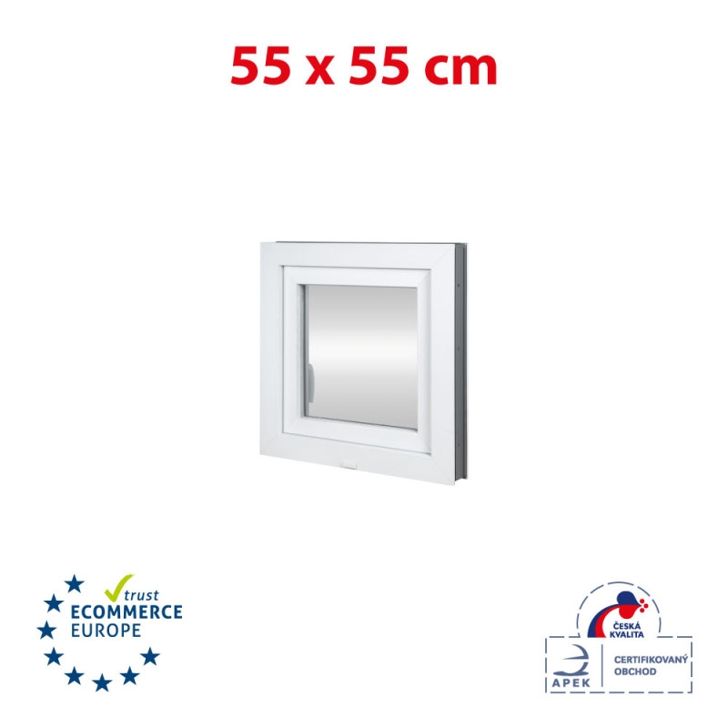 Plastic window 55x55 cm (550x550 mm), tilt-and-turn left, white | TROCAL