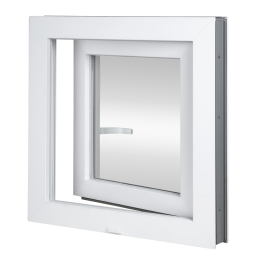 Plastic window 55x55 cm (550x550 mm), tilt-and-turn left, white | TROCAL