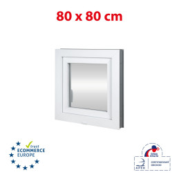 Plastic window 80x80 cm (800x800 mm), tilt-and-turn left, white | TROCAL