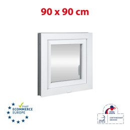 Ventana de plástico | 90 x 90 cm (900 x 900 mm) | blanca | apertura y basculación | derecha