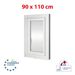 Plastic window 90x110 cm (900x1100 mm), tilt-and-turn left, white | TROCAL