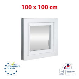 Ventana de plástico | 100 x 100 cm (1000 x 1000 mm) | blanca | apertura y basculación | derecha