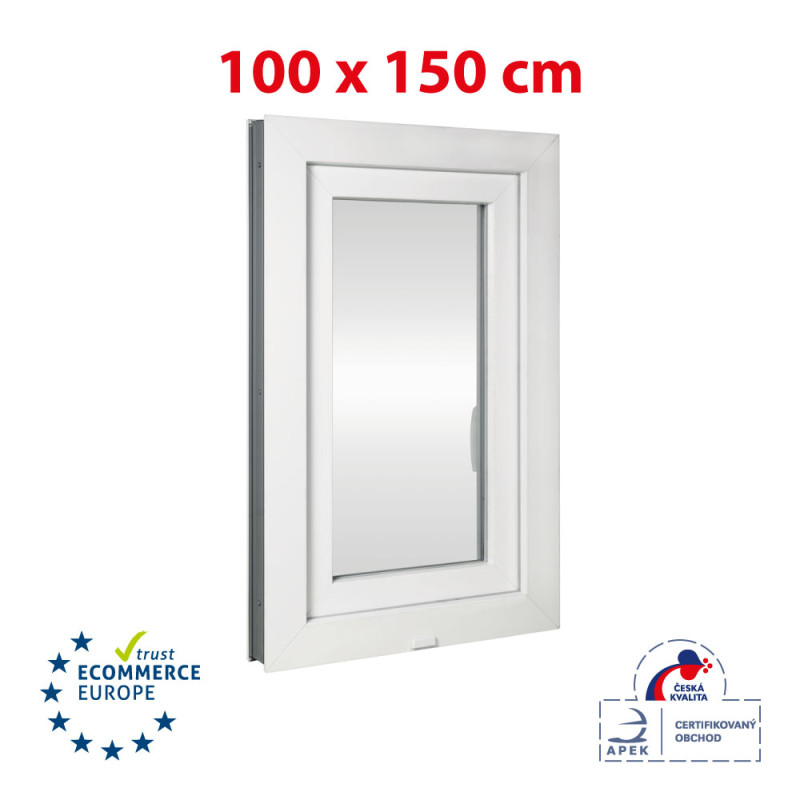 Plastic window 100x150 cm (1000x1500 mm), tilt-and-turn right, white | TROCAL