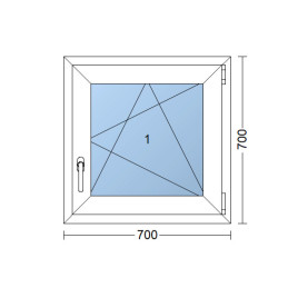 Ventana de plástico | 70 x 70 cm (700 x 700 mm) | blanca | apertura y basculación | derecha