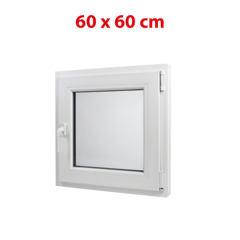 White tilt PVC window 600 × 600 mm (60 × 60 cm) for utility and technical rooms