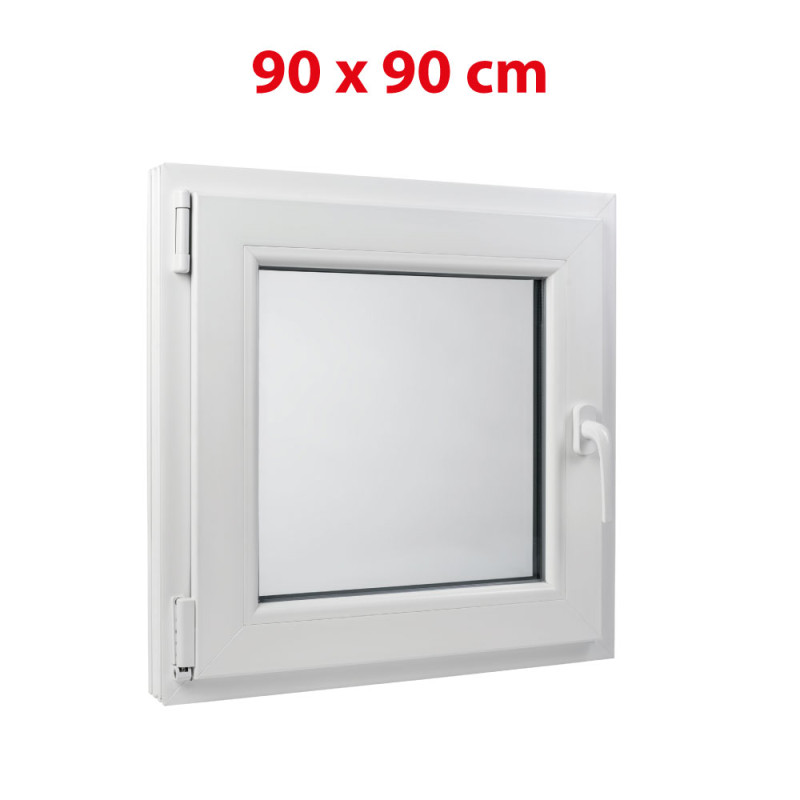 White tilt PVC window 900 × 900 mm (90 × 90 cm) for utility and technical rooms