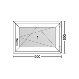 White tilt PVC window 900 × 600 mm (90 × 60 cm) for utility and technical rooms