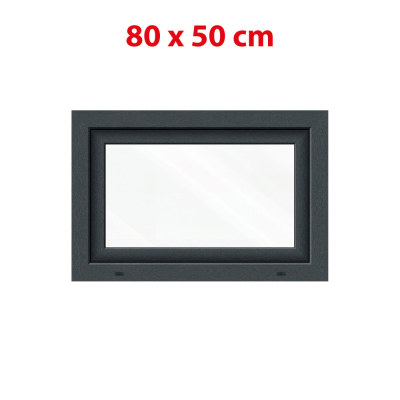 Anthracite/white tilt PVC window 800 × 500 mm (80 × 50 cm) for utility and technical rooms