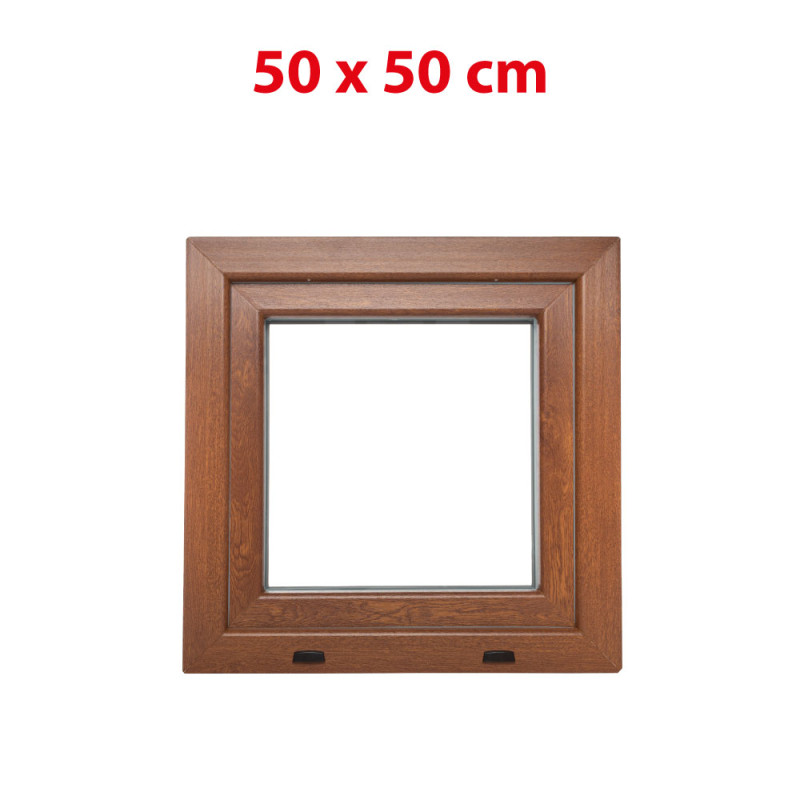Golden oak/white tilt PVC window 500 × 500 mm (50 × 50 cm) for utility rooms Aplast 60