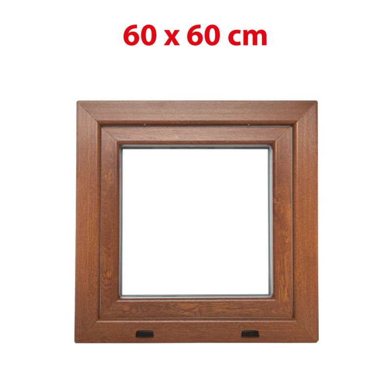 Golden oak/white tilt PVC window 600 × 600 mm (60 × 60 cm) for utility rooms Aplast 60