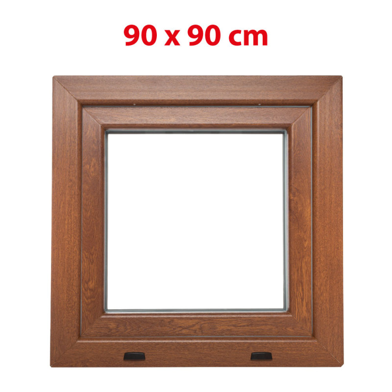 Golden oak/white tilt PVC window 900 × 900 mm (90 × 90 cm) for utility rooms Aplast 60