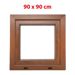 Golden oak/white tilt PVC window 900 × 900 mm (90 × 90 cm) for utility rooms Aplast 60
