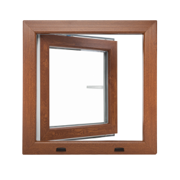 Golden oak/white tilt PVC window 900 × 900 mm (90 × 90 cm) for utility rooms Aplast 60
