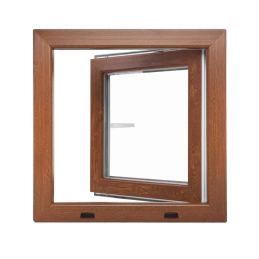 Golden oak/white tilt PVC window 900 × 900 mm (90 × 90 cm) for utility rooms Aplast 60