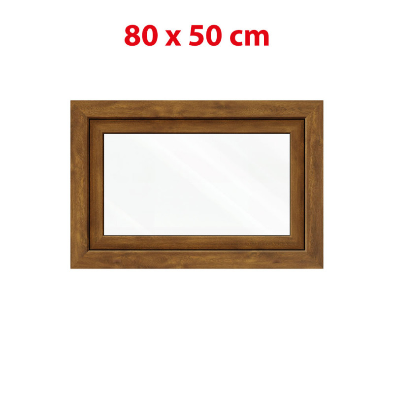 Golden oak/white tilt PVC window 800 × 500 mm (80 × 50 cm) for utility rooms Aplast 60
