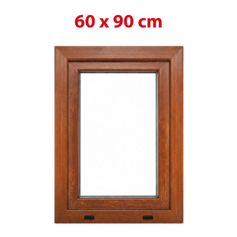 Golden oak/white tilt PVC window 600 × 900 mm (60 × 90 cm) for utility rooms Aplast 60